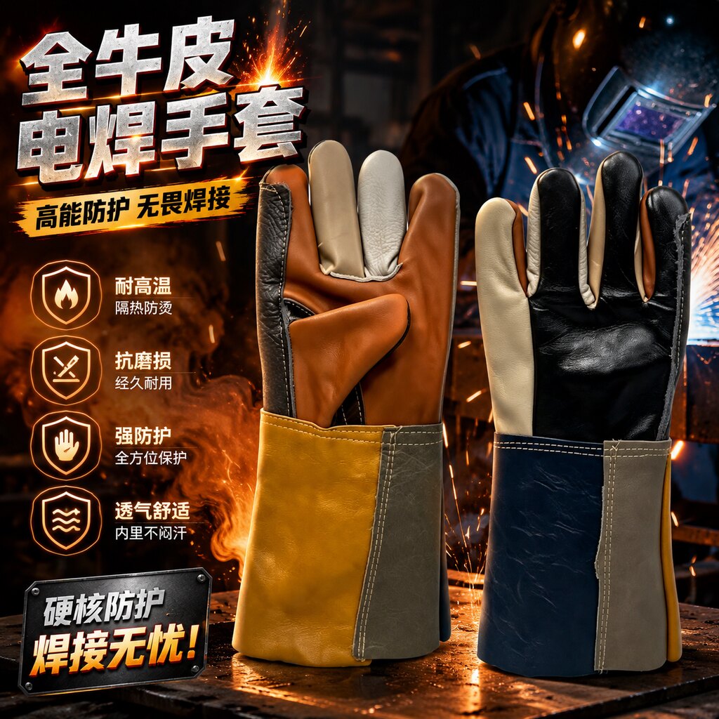 牛皮电焊手套加长加厚焊工专用耐磨劳保焊接防火线耐高温防烫手套