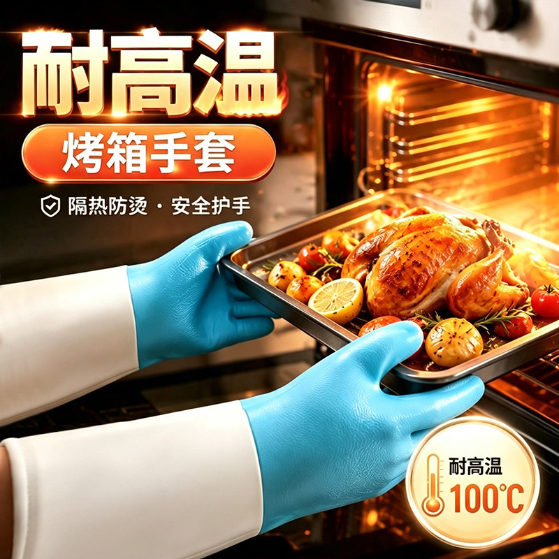 隔热防烫硅胶加厚耐高温加长手套图片