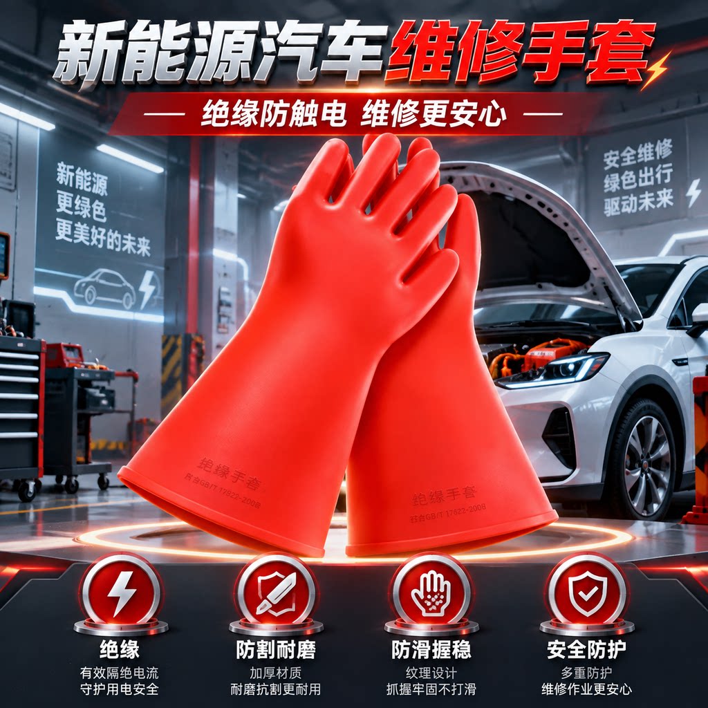 新能源汽车维修手套1000v绝缘防触电加厚耐磨防滑工业防护手套