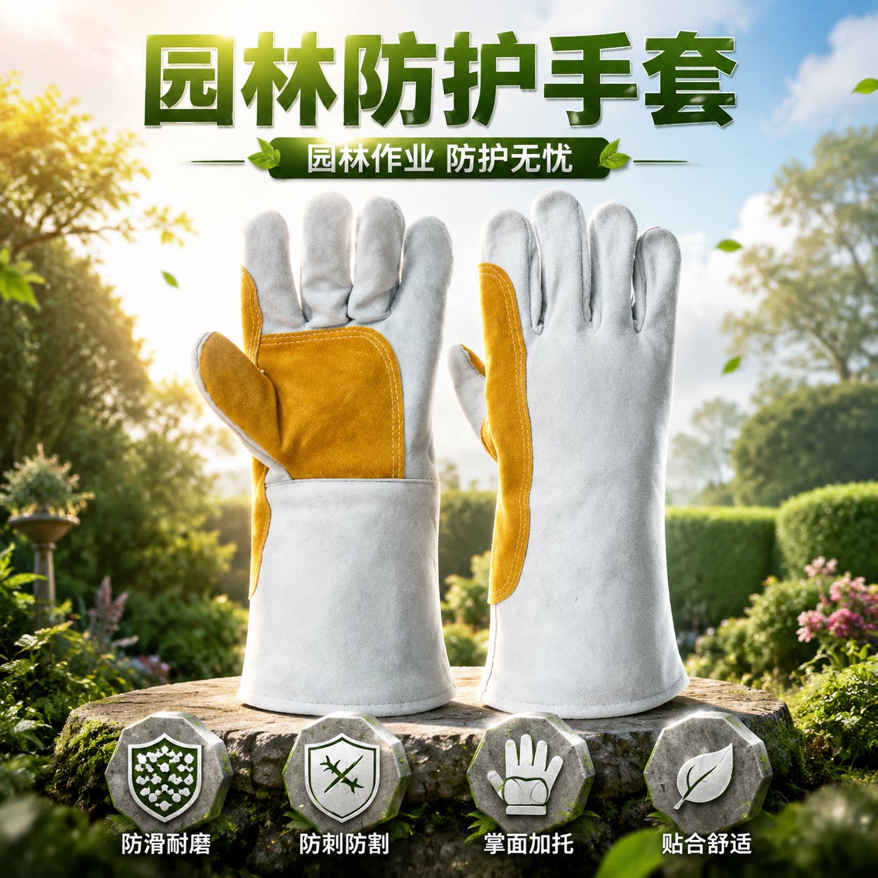 园林防护手套防割防刺不扎手园艺采摘挖土种植专用牛皮加厚手套