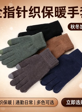 新款手套男士秋冬针织保暖触屏
