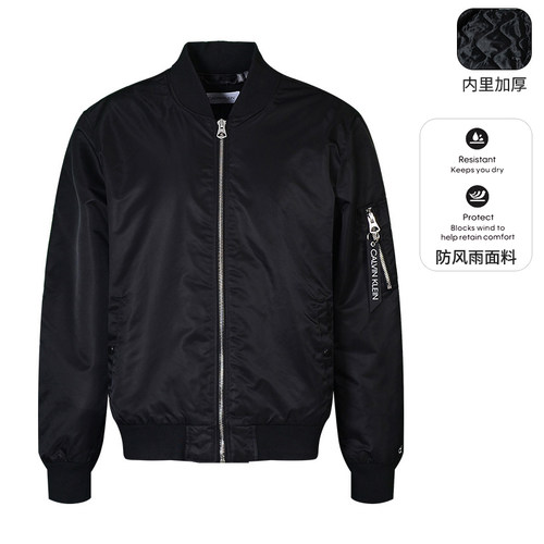 凯文克莱秋冬新款拉链纯色棉服