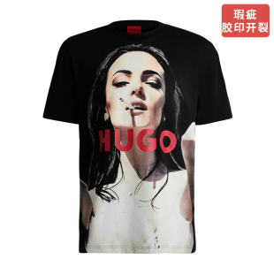 瑕疵 夏圆领印花宽松短袖 胶印开裂 BOSS雨果博斯男款 T恤 HUGO