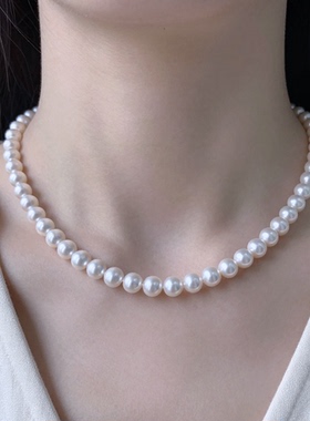 正圆极光 8mm冷白光进口施家珍珠仿澳白项链素链 不掉色防过敏女