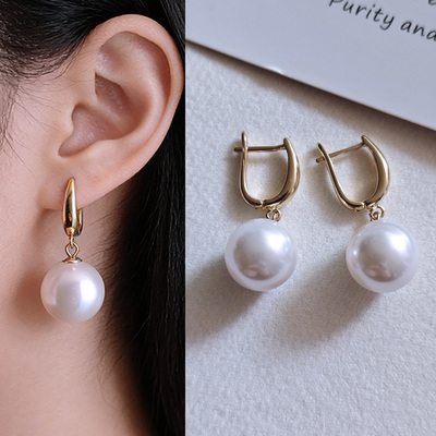 简约质感 14K包金正圆冷白光施家珍珠耳环耳饰耳坠耳钉 仿澳白