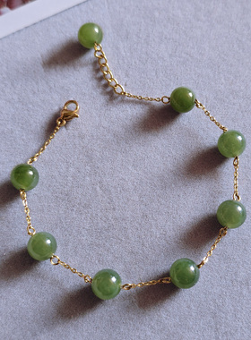 8mm天然A货和田玉碧玉满天星手链手串 湖水绿果绿菠菜绿俄料女