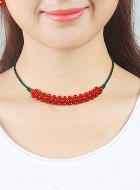 逸水红颜玛瑙水晶女遮挡疤痕项链