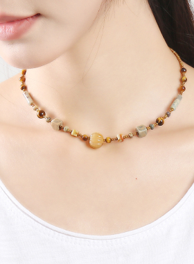 逸水红颜黄玉女百搭项链锁骨链