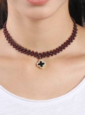 逸水红颜石榴石女性项链项带