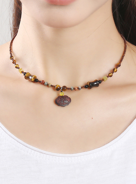 逸水红颜虎眼石女项链锁骨链