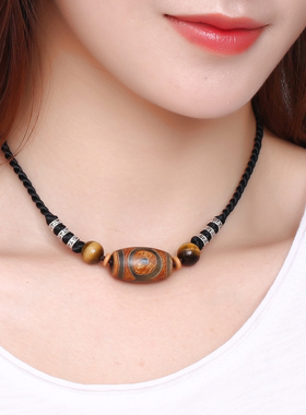 原创复古项链男女短款西藏三眼天珠锁骨链吊坠民族风夏季脖子饰品