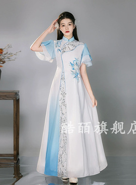 2026新款女童弹古筝演出服民乐演奏合唱表演中大童学生艺考晚礼服