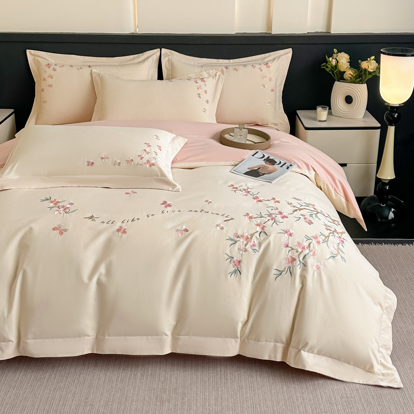 美式全棉磨毛床品四件套加厚保暖纯棉刺绣轻奢被套床单主卧女士冬