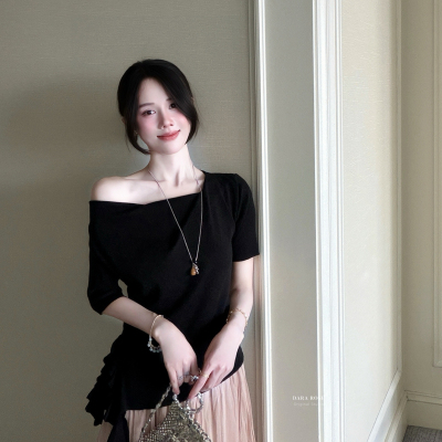 正品 DARA ROSE 夏季皱气质短袖针织衫显瘦小衫 S9601