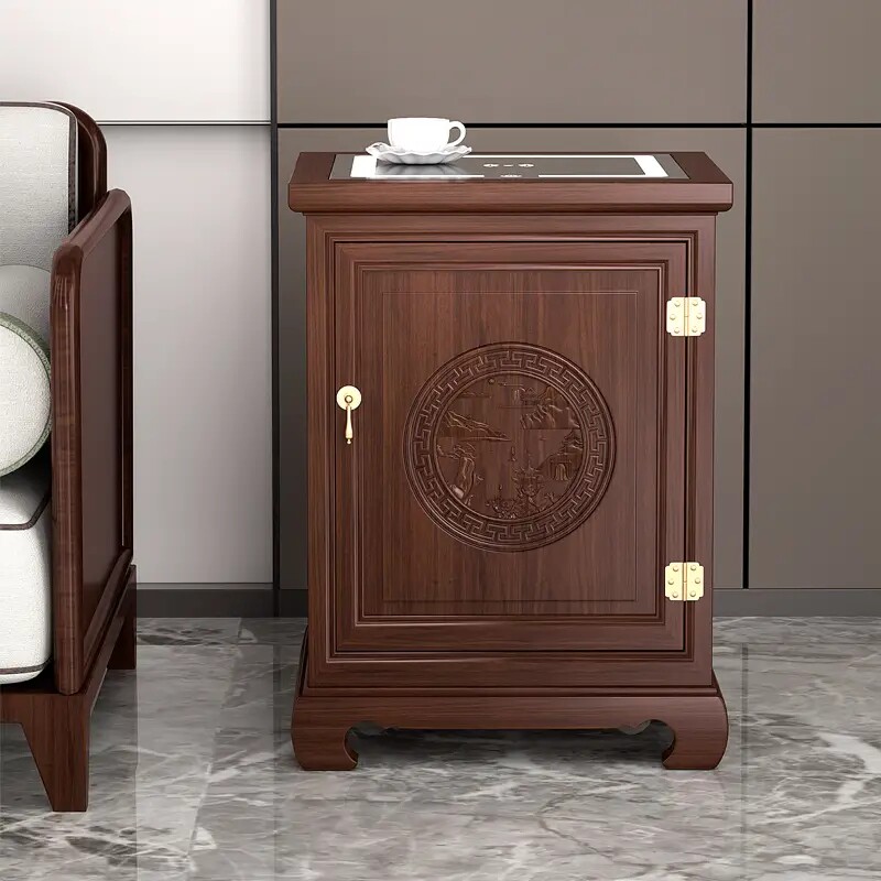 虎牌保险柜老榆木实木床头指纹密码隐形收纳保管柜 翰墨系列 68CM