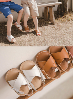 NJ童品 韩国Bs童鞋 牛皮交叉中小儿童宝宝软底真皮凉鞋夏季 BB243