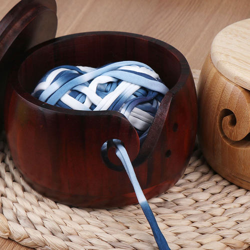 木质毛线碗收纳碗圆形抽线