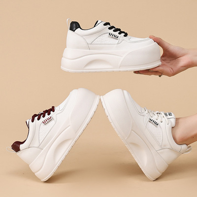 运动三叶草厚底增高小白鞋女款2025秋冬新款百搭透气板鞋圆头保暖