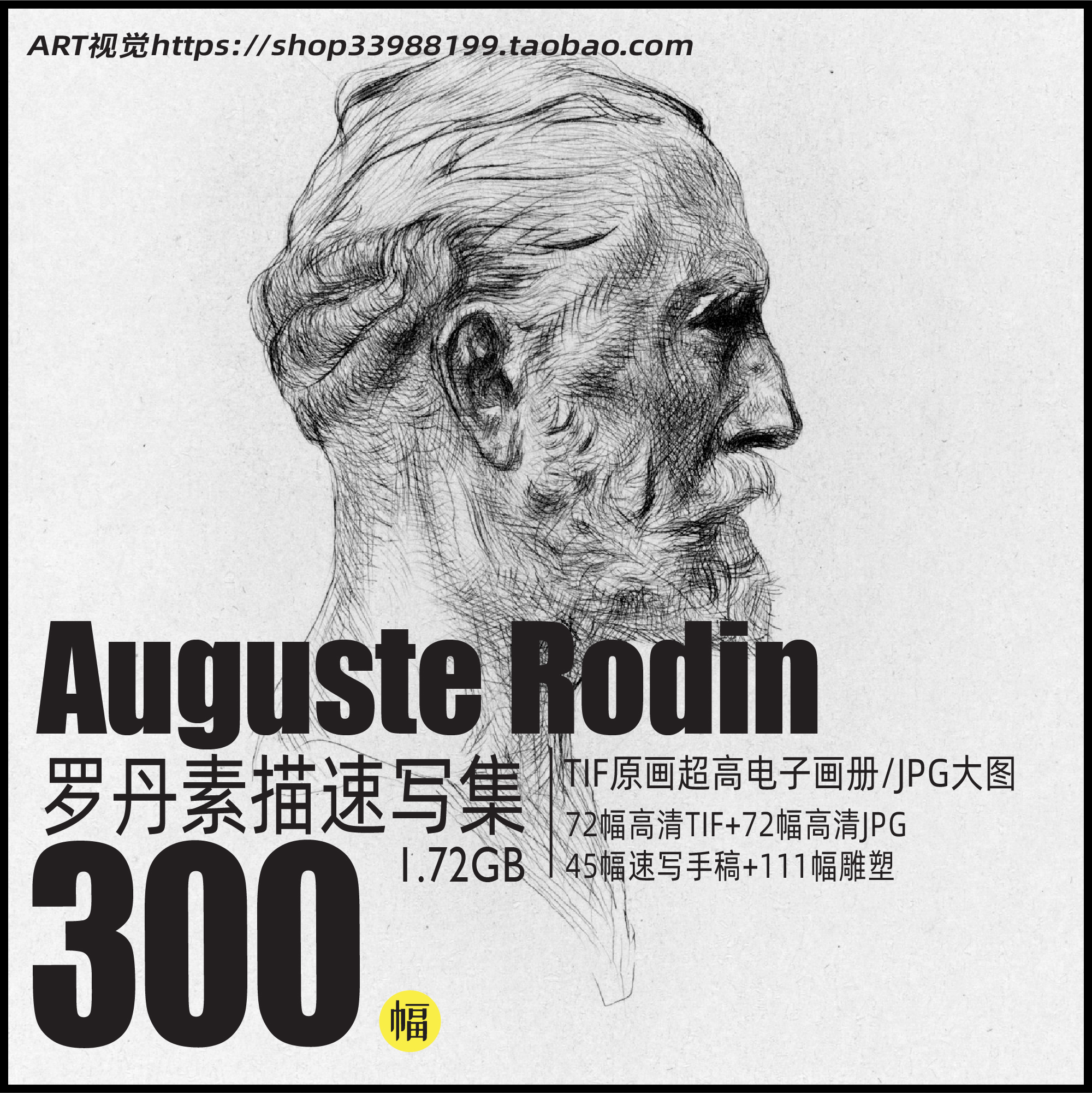 罗丹Rodin 素描速写手稿创作素材人物肖像 绘画雕塑资料装饰图图片