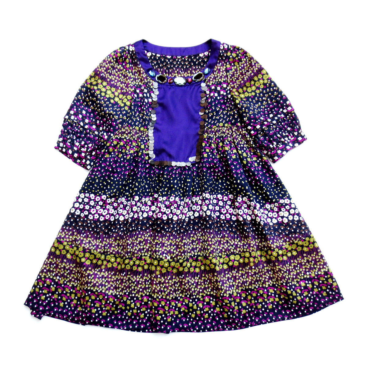 淑女高腰花色拼接钉珠