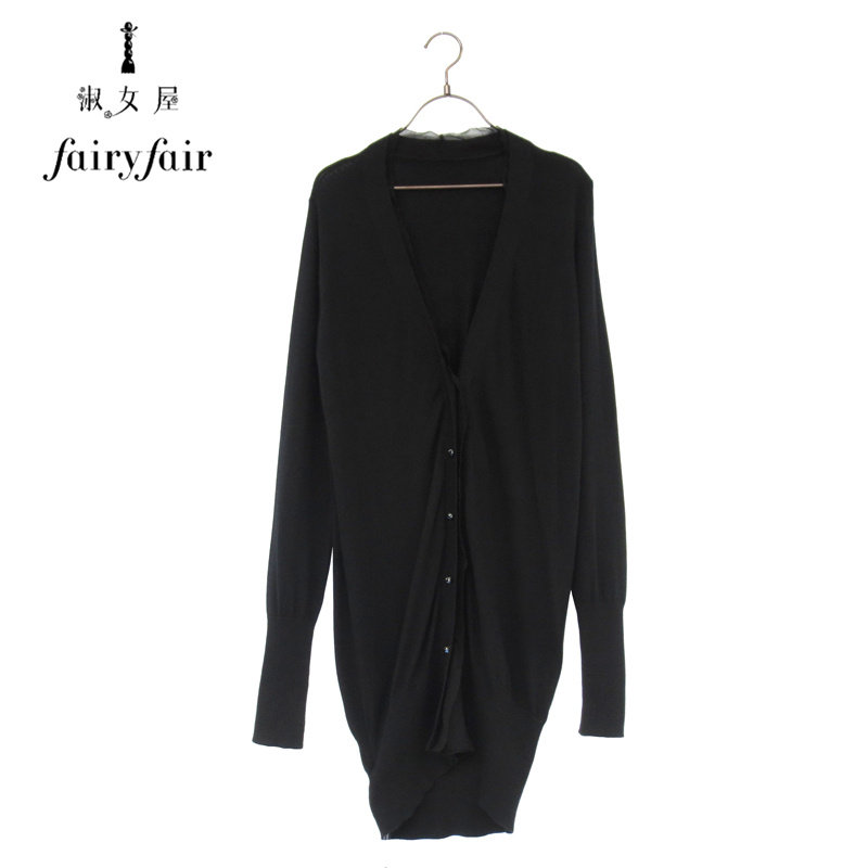 春款 FAIRYFAIR 专柜正品 黑色中长款百搭长袖V领针织开衫女