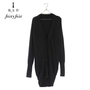 春款 FAIRYFAIR 专柜 黑色中长款百搭长袖V领针织开衫女