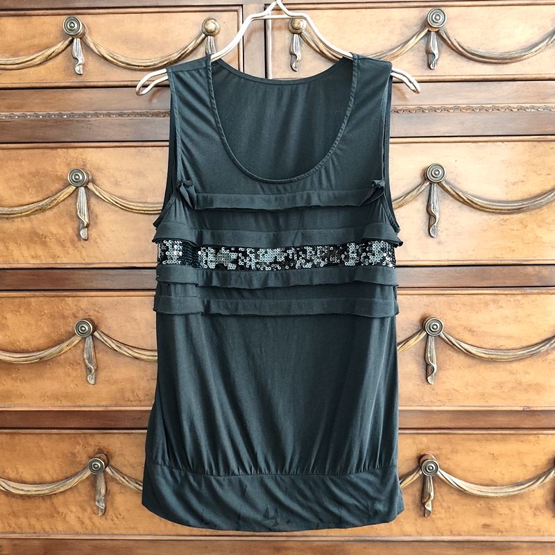 亮片荷叶边淑女屋全棉休闲背心