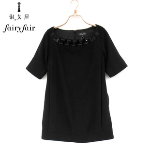 FAIRYFAIR版衣钉珠羊毛中长口袋套头毛呢外套女 春秋装上新