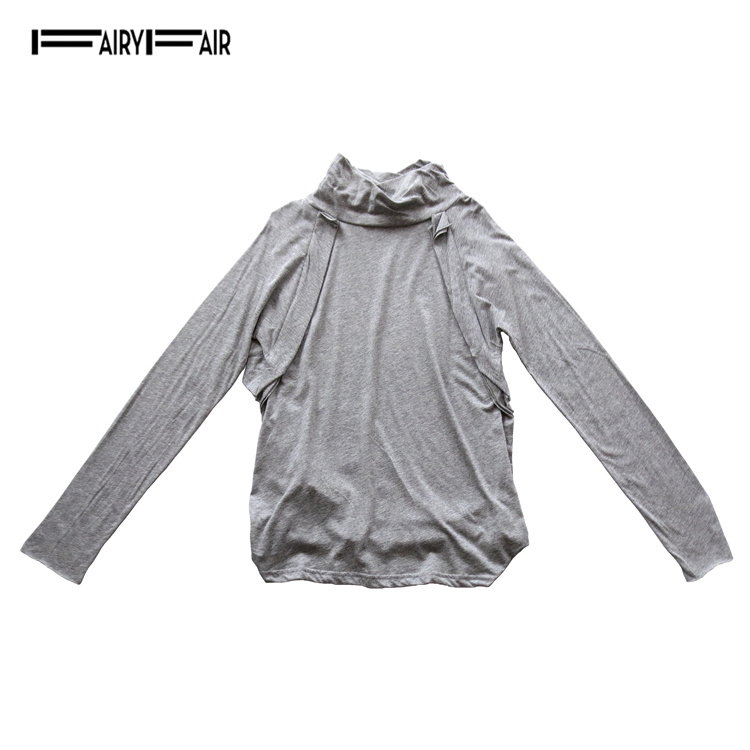 春秋款 FAIRYFAIR 正品 深灰花高领套头长袖纯棉打底衫T恤 特价