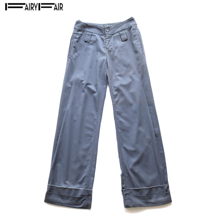 春秋装  FAIRYFAIR 正品 灰色纯棉多口袋休闲裤卷边长裤阔腿裤女