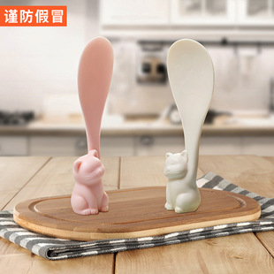 可站立创意卡通笑脸猫咪饭勺家用电饭锅饭铲不粘米饭竹纤维盛饭
