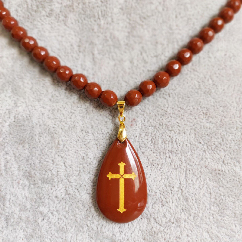 正品托尔玛琳水滴型烫金十字颈椎链多款负离子项链麦饭石链送手链