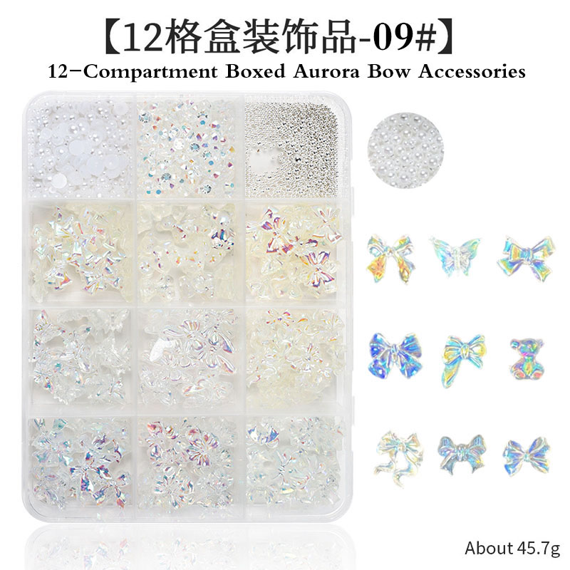 12格蝴蝶结美甲饰品套装