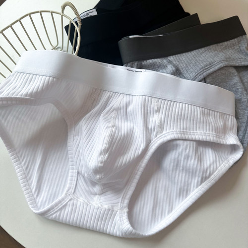 螺纹纯棉低腰经典黑白灰男三角裤