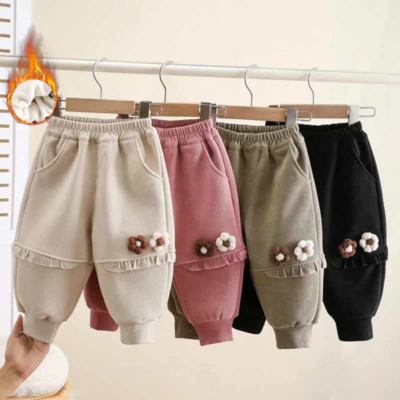 女童加绒裤子秋冬季女宝宝休闲裤加厚一体绒裤儿童运动裤外穿长裤