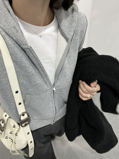 双开拉链高腰短款 NEW 叠穿推荐 牛牛家 连帽灰色卫衣 STUDIO