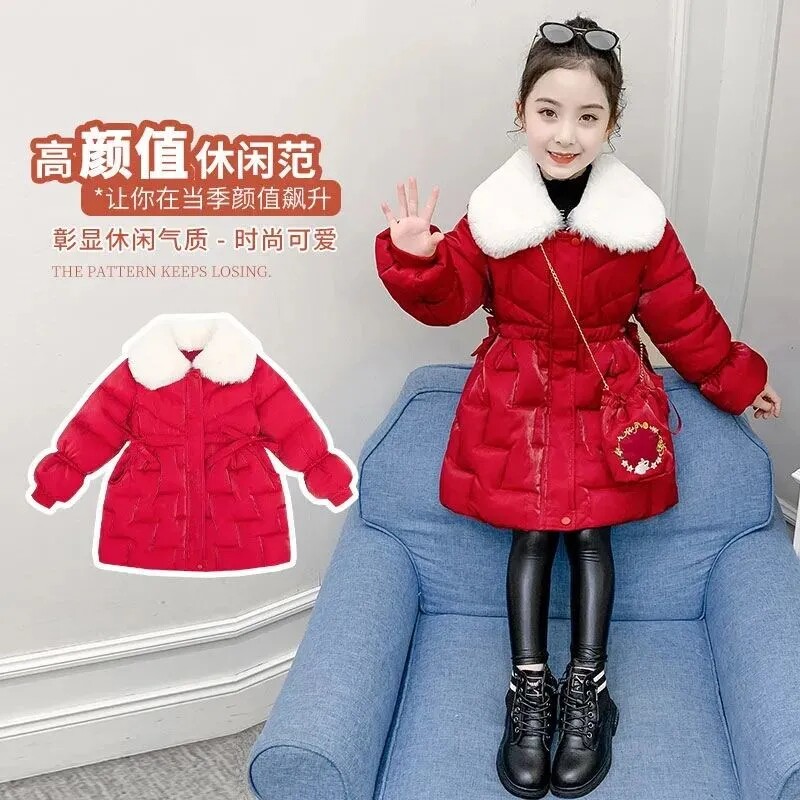 【反季清仓】女童羽绒棉服2025冬装新款韩版洋气加厚红色拜年服
