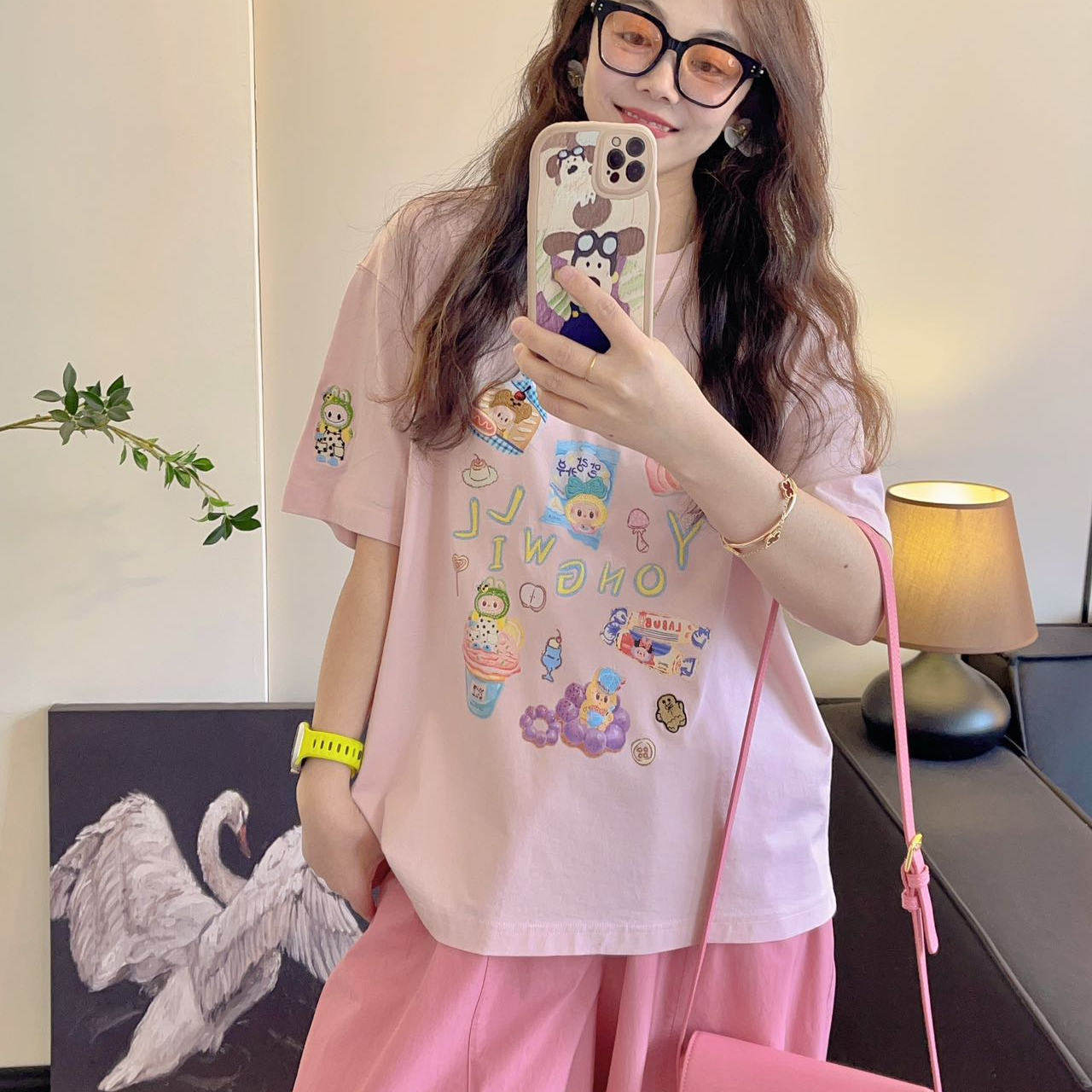 Yongwill小羊纸袋3750甜品布布纯棉短袖T恤显瘦百搭韩版宽松上衣