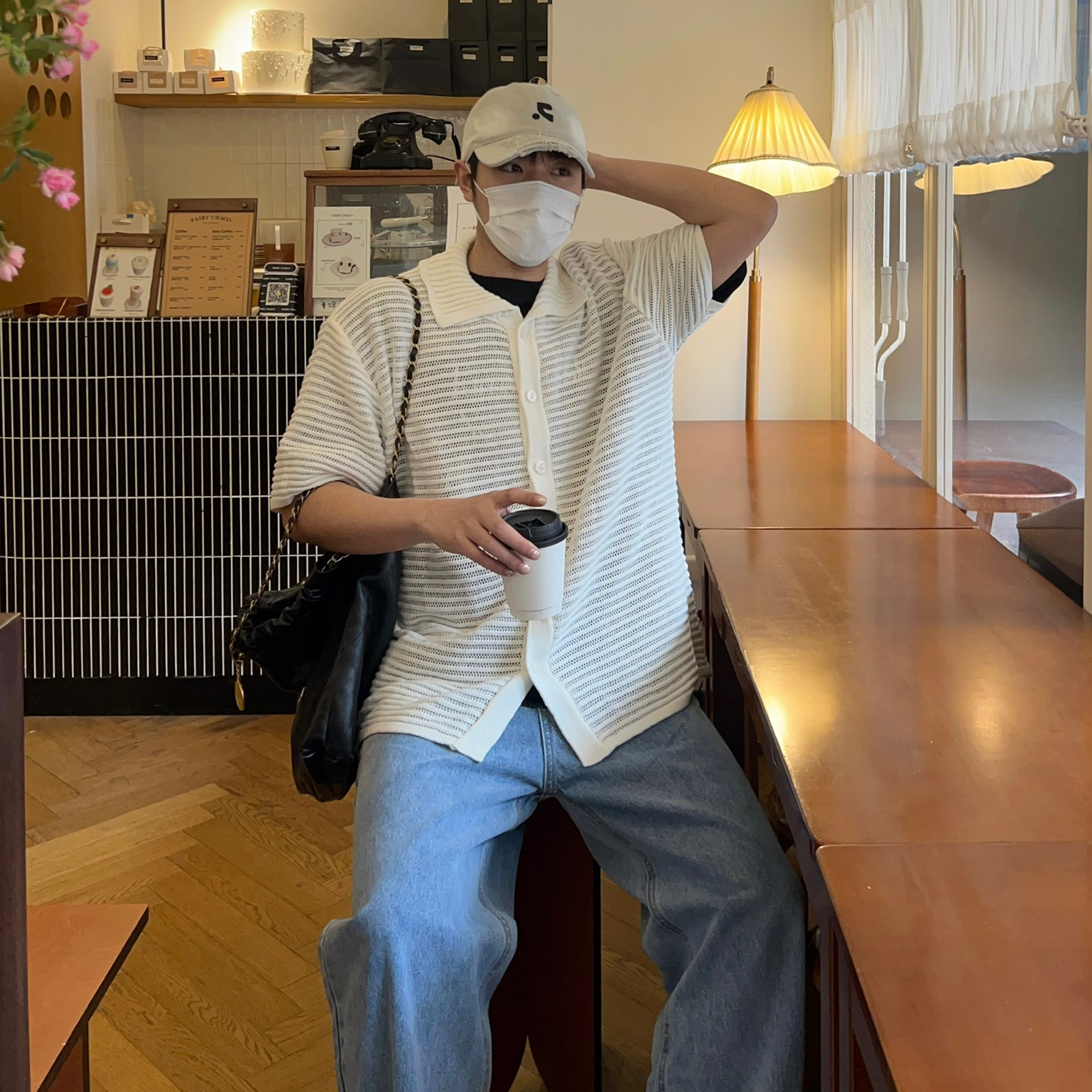 临时流放春夏镂空针织衫男生夏季半袖衬衫设计感老钱风穿搭
