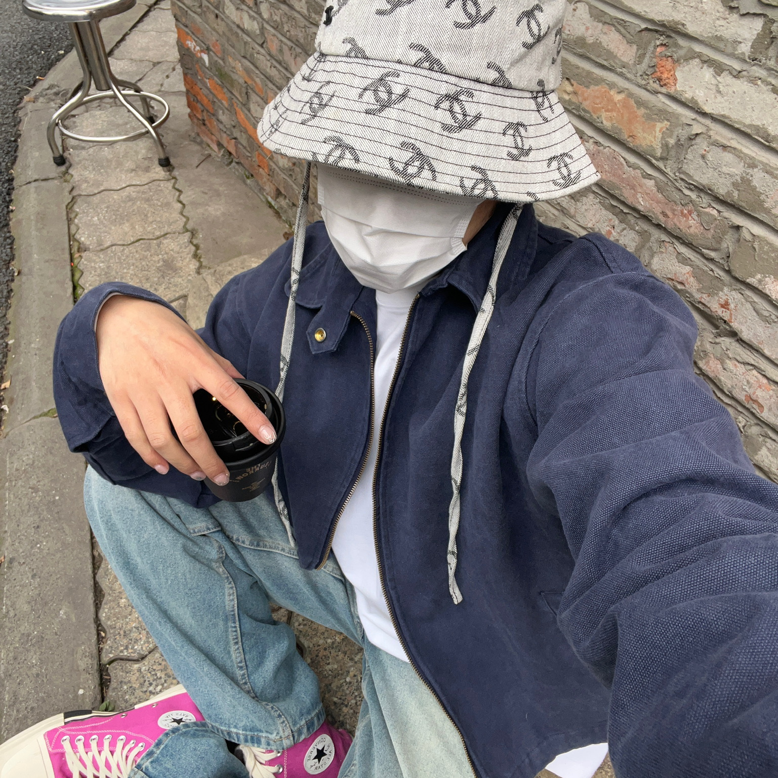 临时流放2025春季新款美式复古水洗做旧藏青外套男宽松休闲夹克