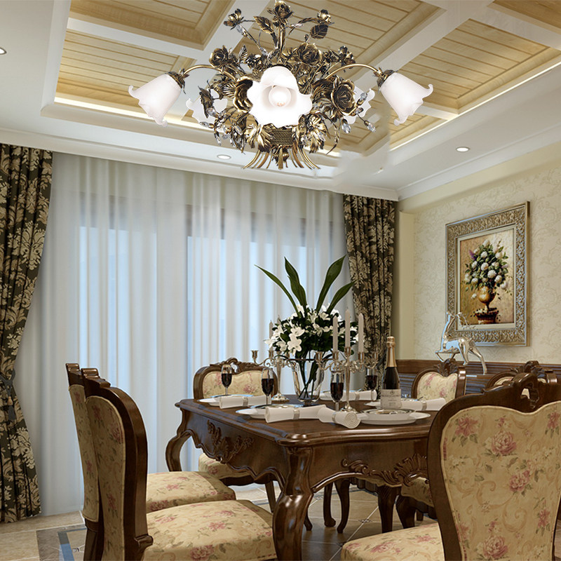 欧式奢华铁艺水晶玫瑰花古典工艺制作客厅书房卧室床头蜡烛吊台灯