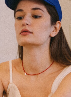 S925纯银显白红色水晶 切面红晶石项链复古叠戴串珠锁骨链新中式