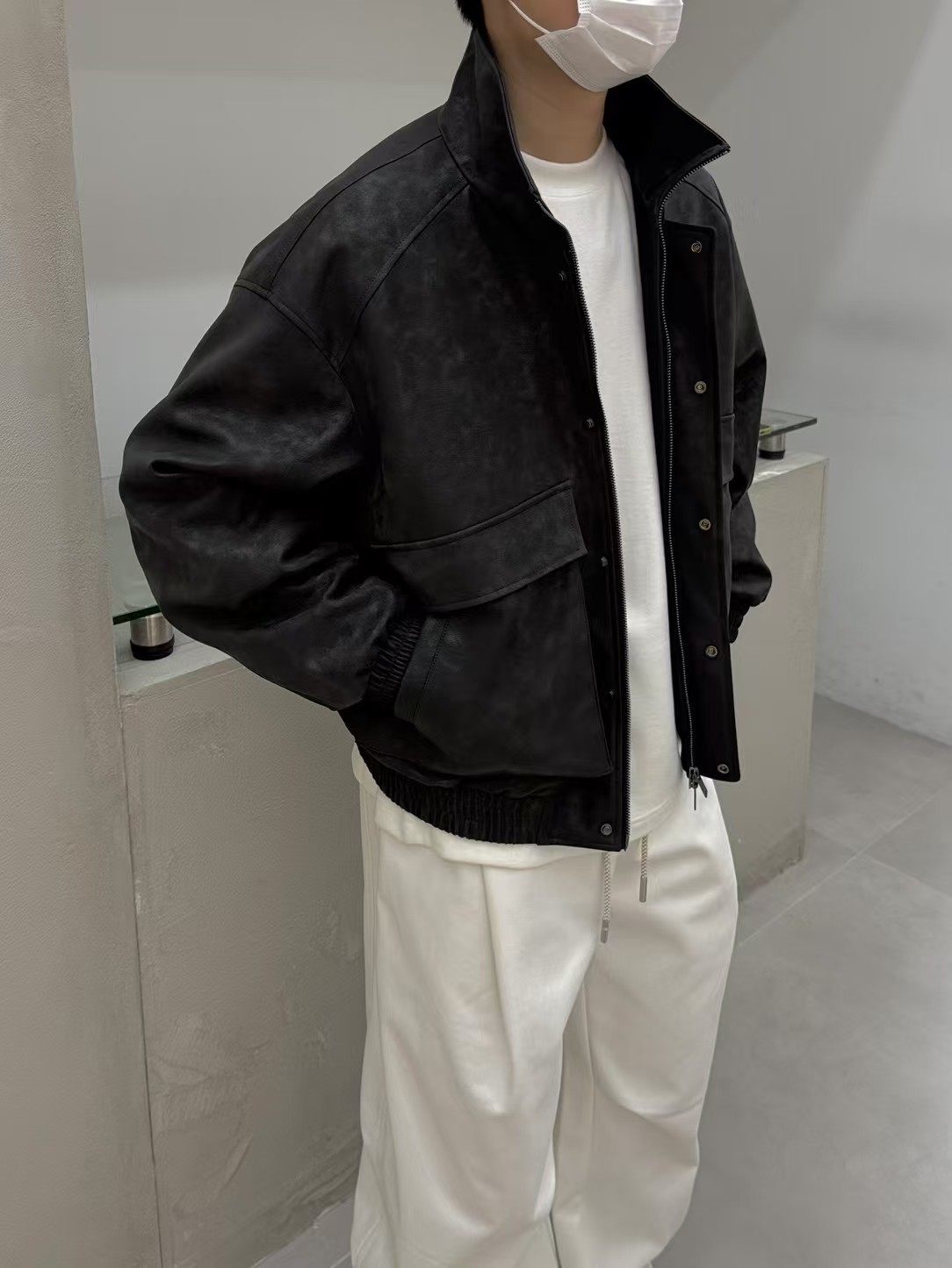 2025冬季PU皮衣羽绒服夹克痞帅工装复古男宽松休闲白鸭绒上衣外套