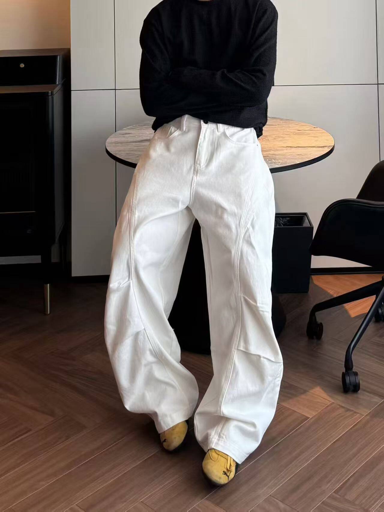 2026夏季白色弯刀牛仔裤男潮牌cleanfit裤子垂感休闲阔腿牛仔裤潮