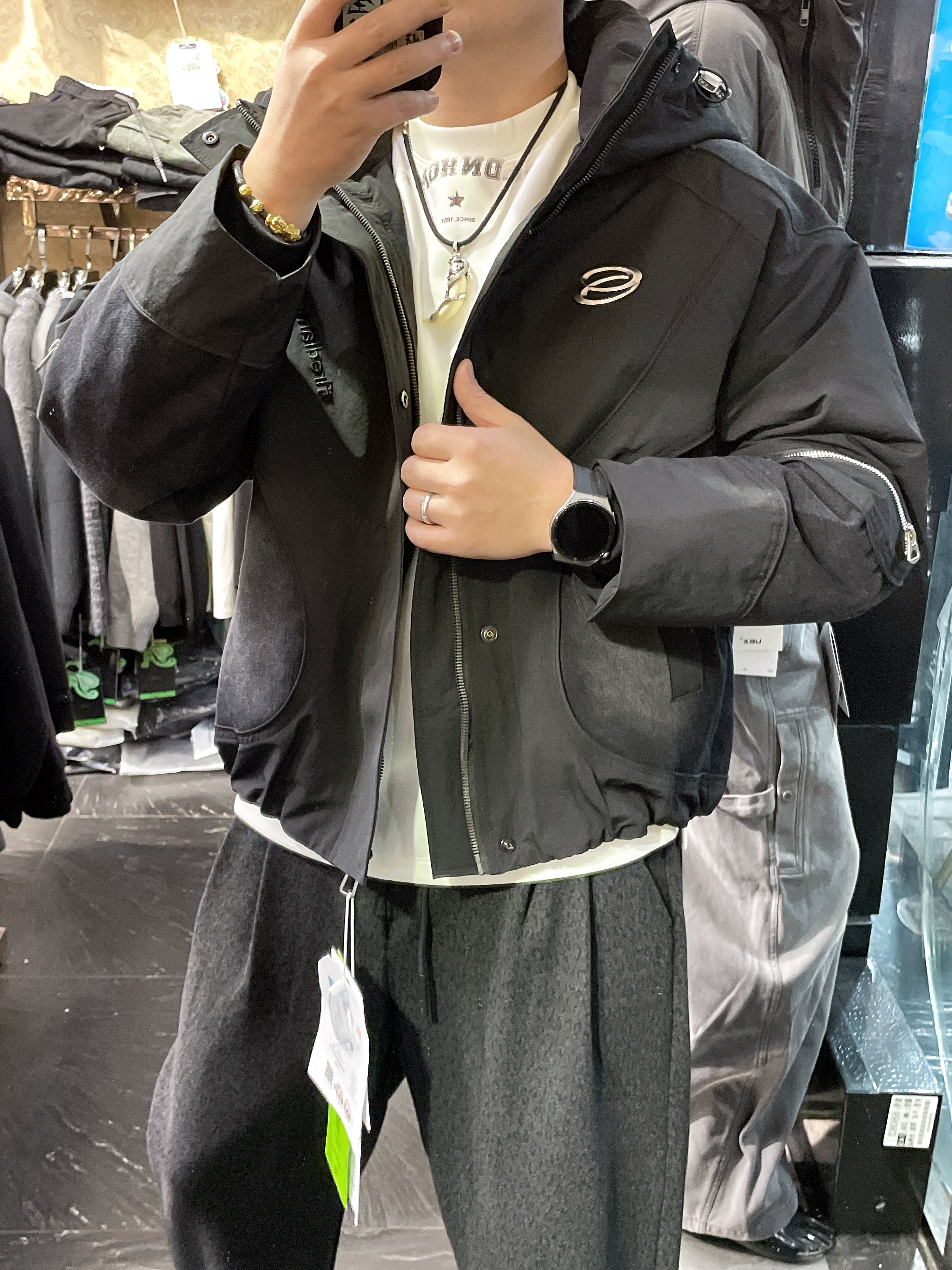 重磅工装风连帽羽绒服男2025冬季新款保暖拼接撞色宽松潮牌外套潮