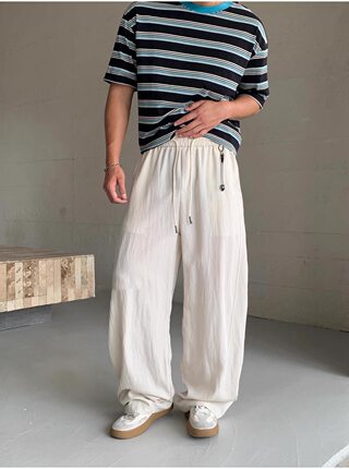 2026夏季定织微褶莱赛尔天丝亚麻混纺男夏亲肤薄款阔腿直筒休闲裤