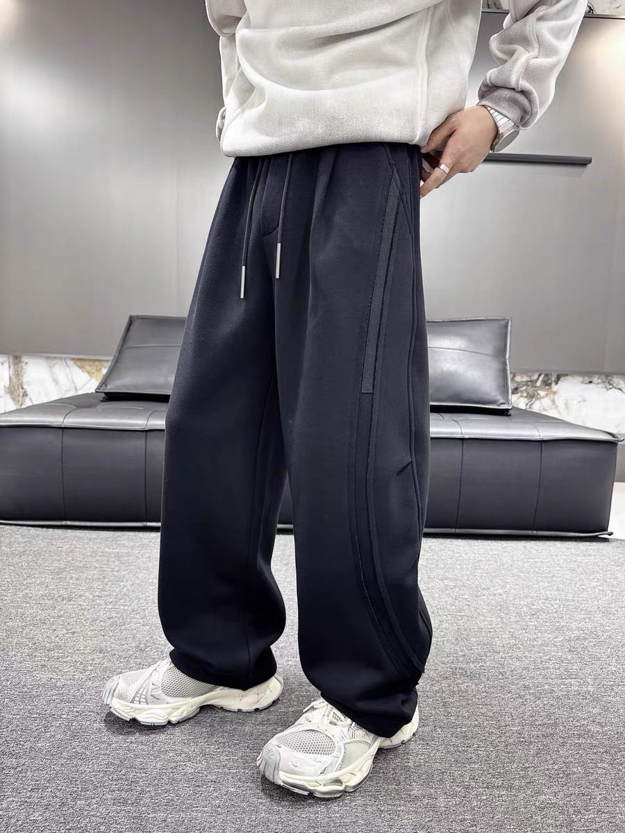 2025冬季加绒加厚休闲裤男宽松直筒裤痞帅运动阔腿裤美式高街男裤