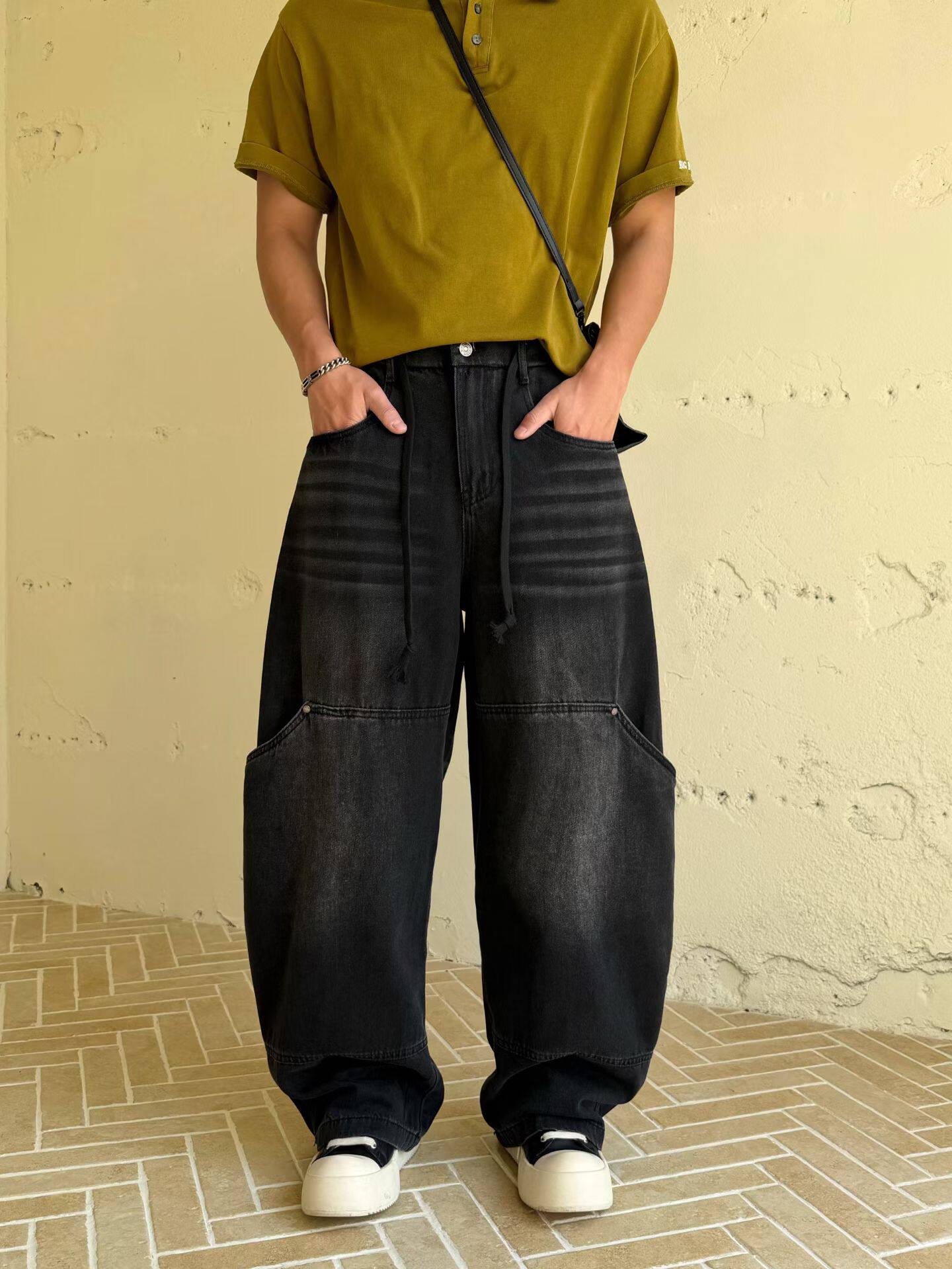 25春季美式水洗做旧复古牛仔裤男潮牌宽松百搭痞帅休闲直筒阔腿裤