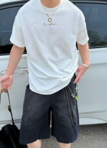 美式复古晕染字母重工圆领短袖T恤潮流时尚男士简约重磅棉半袖潮T