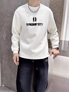 25冬季新款潮牌个性字母绣花长袖卫衣男士青年百搭磨毛厚款打底衫